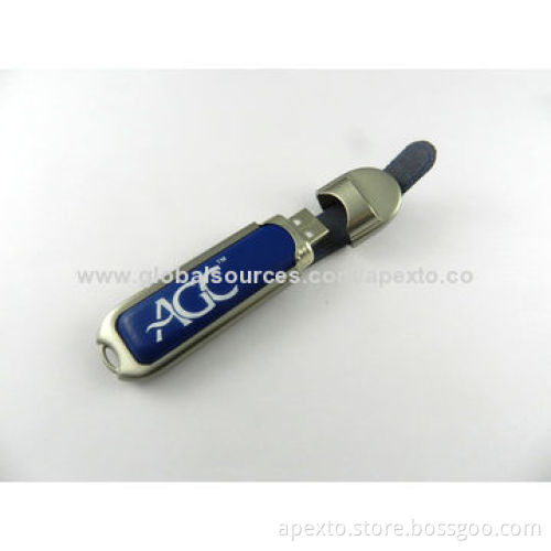 Blue Leather USB Flash Drives, Customized Packaging Types/Logos Accepted, 256MB to 32GB